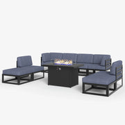 LayinSun 9 - Piece Large Outdoor Modular Sectional Set with Propane Fire Pit Table