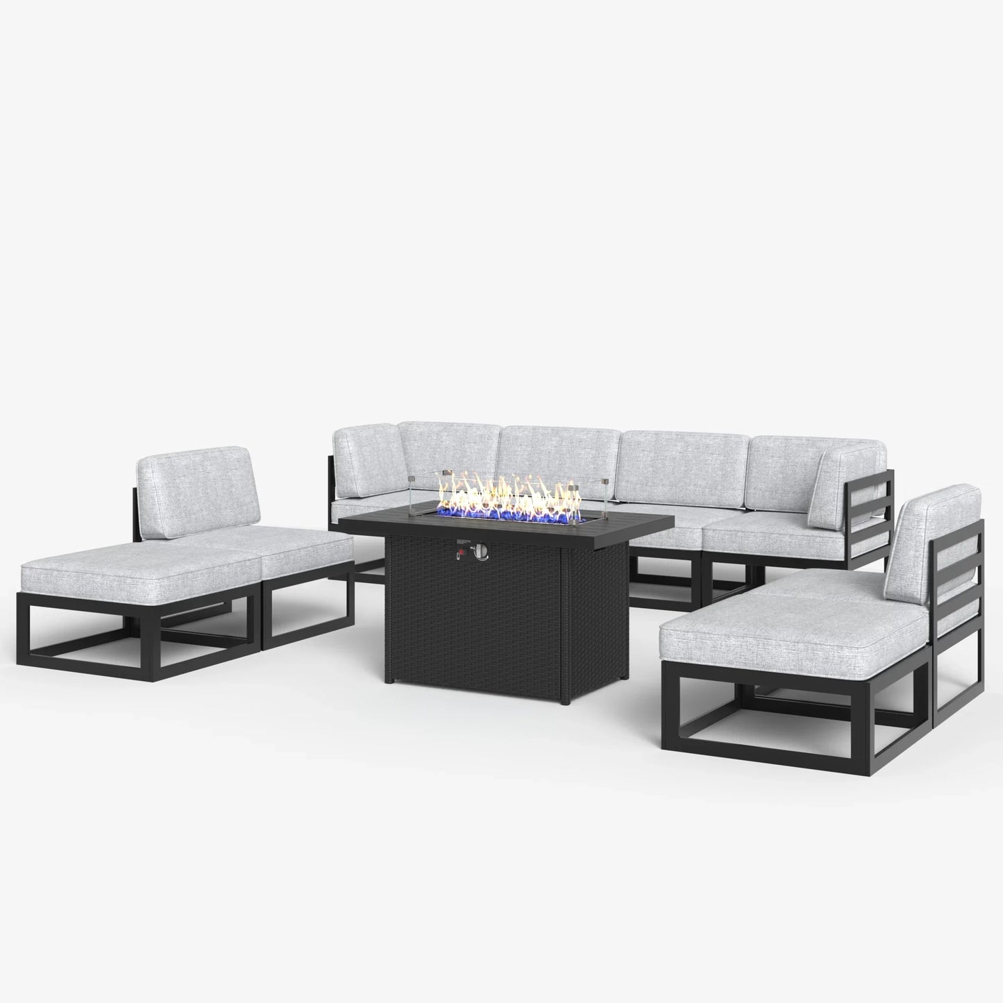 LayinSun 9 - Piece Large Outdoor Modular Sectional Set with Propane Fire Pit Table