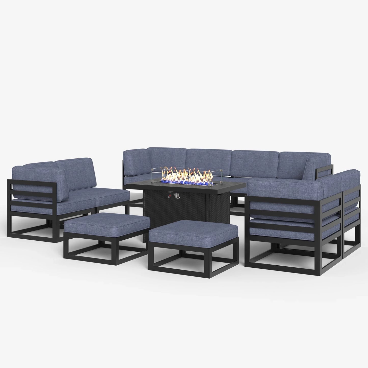 LayinSun 11 - Piece Large Outdoor Modular Sectional Set with Propane Fire Pit Table