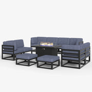 LayinSun 11 - Piece Large Outdoor Modular Sectional Set with Propane Fire Pit Table