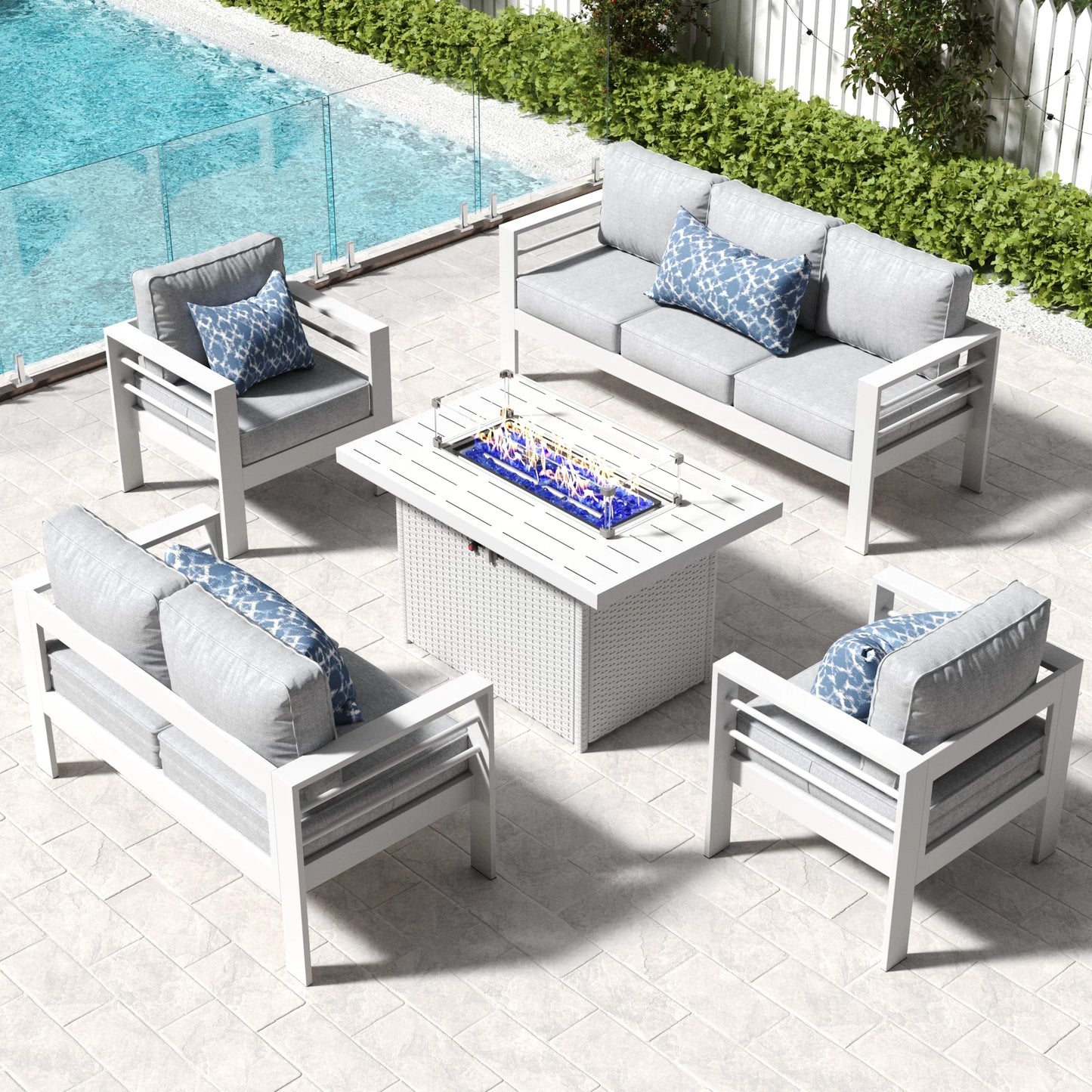 LayinSun 5 - Piece Outdoor Aluminum Furniture Set with 44'' Propane Gas Fire Pit Table
