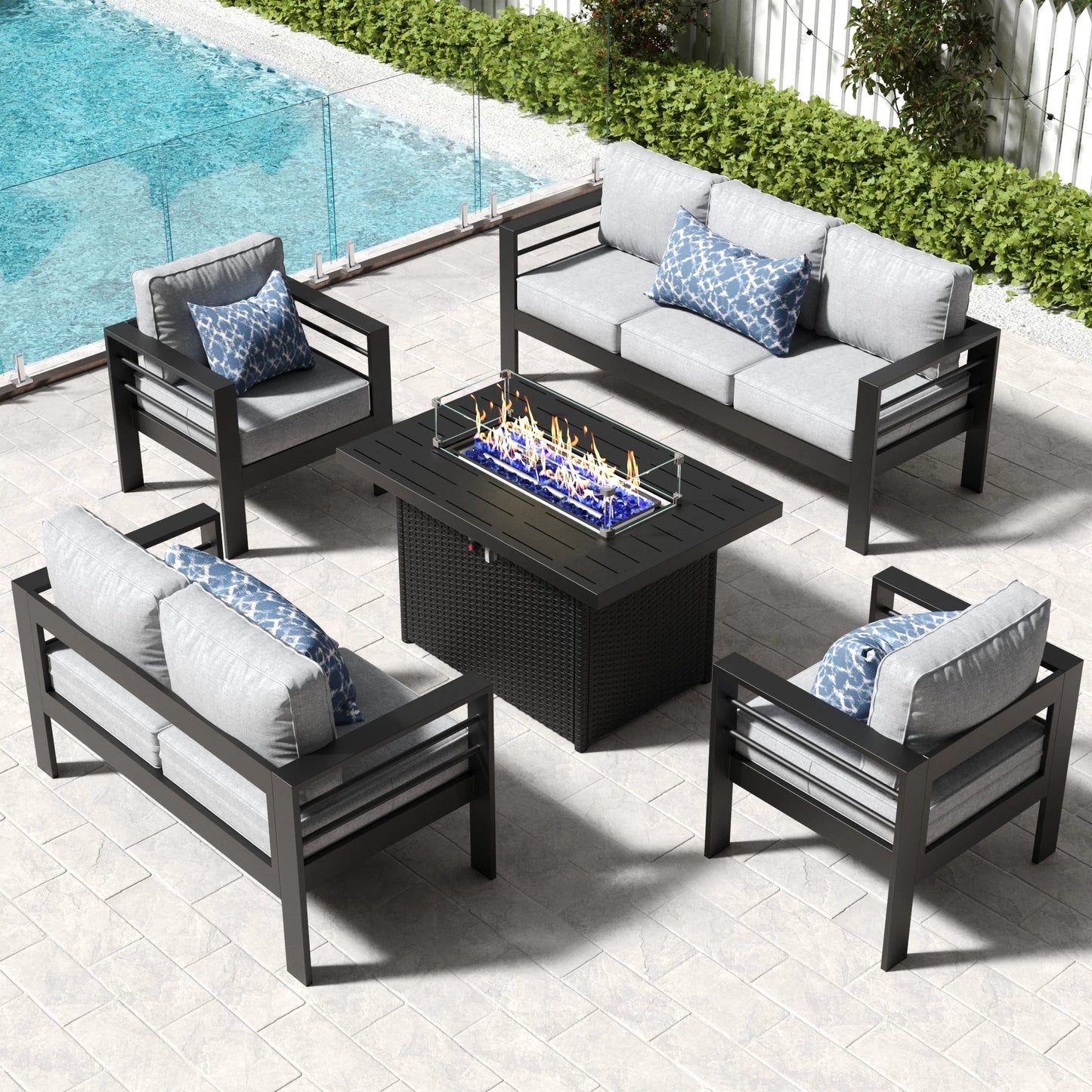 LayinSun 5 - Piece Outdoor Aluminum Furniture Set with 44'' Propane Gas Fire Pit Table