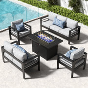 LayinSun 5 - Piece Outdoor Aluminum Furniture Set with 44'' Propane Gas Fire Pit Table