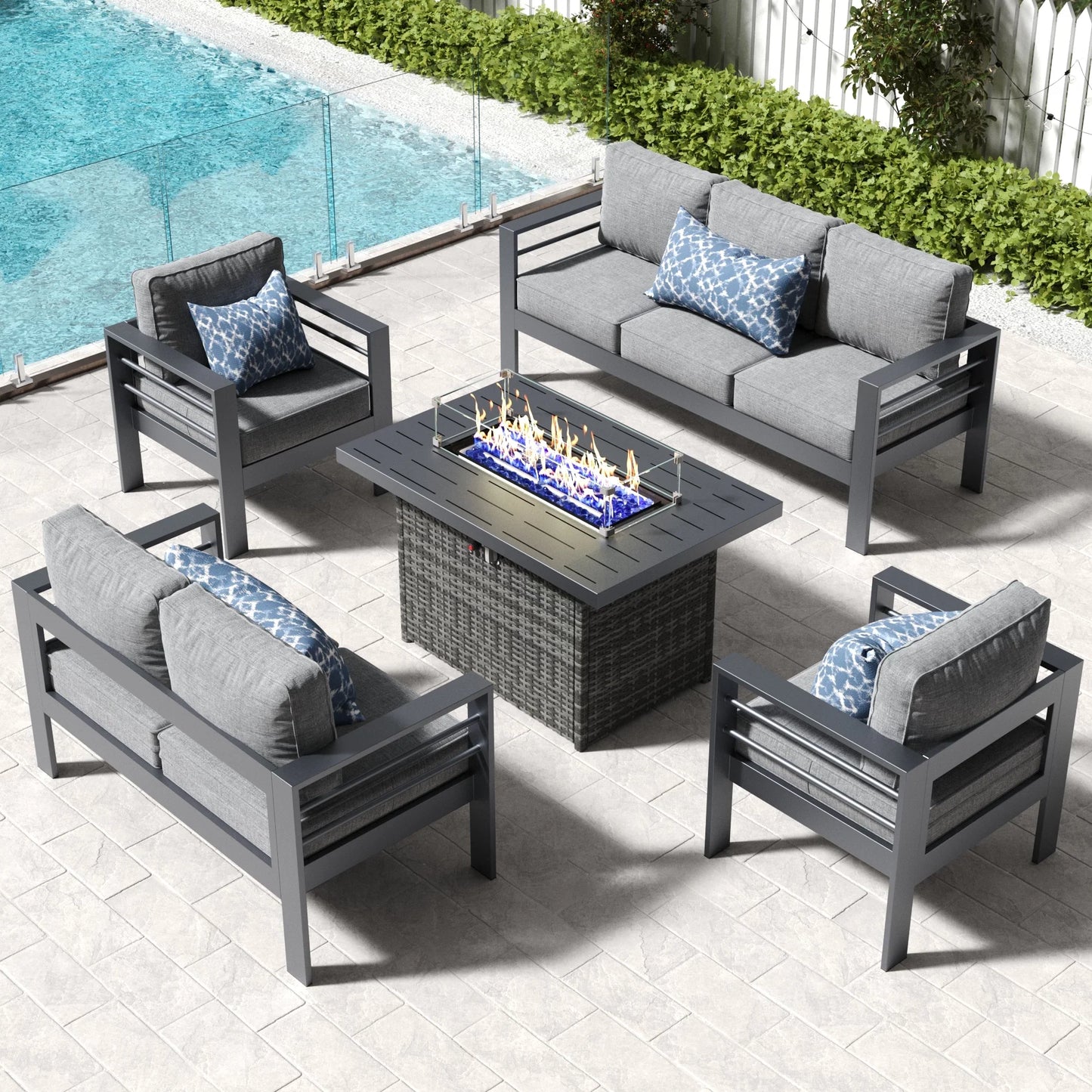 LayinSun 5 - Piece Outdoor Aluminum Furniture Set with 44'' Propane Gas Fire Pit Table