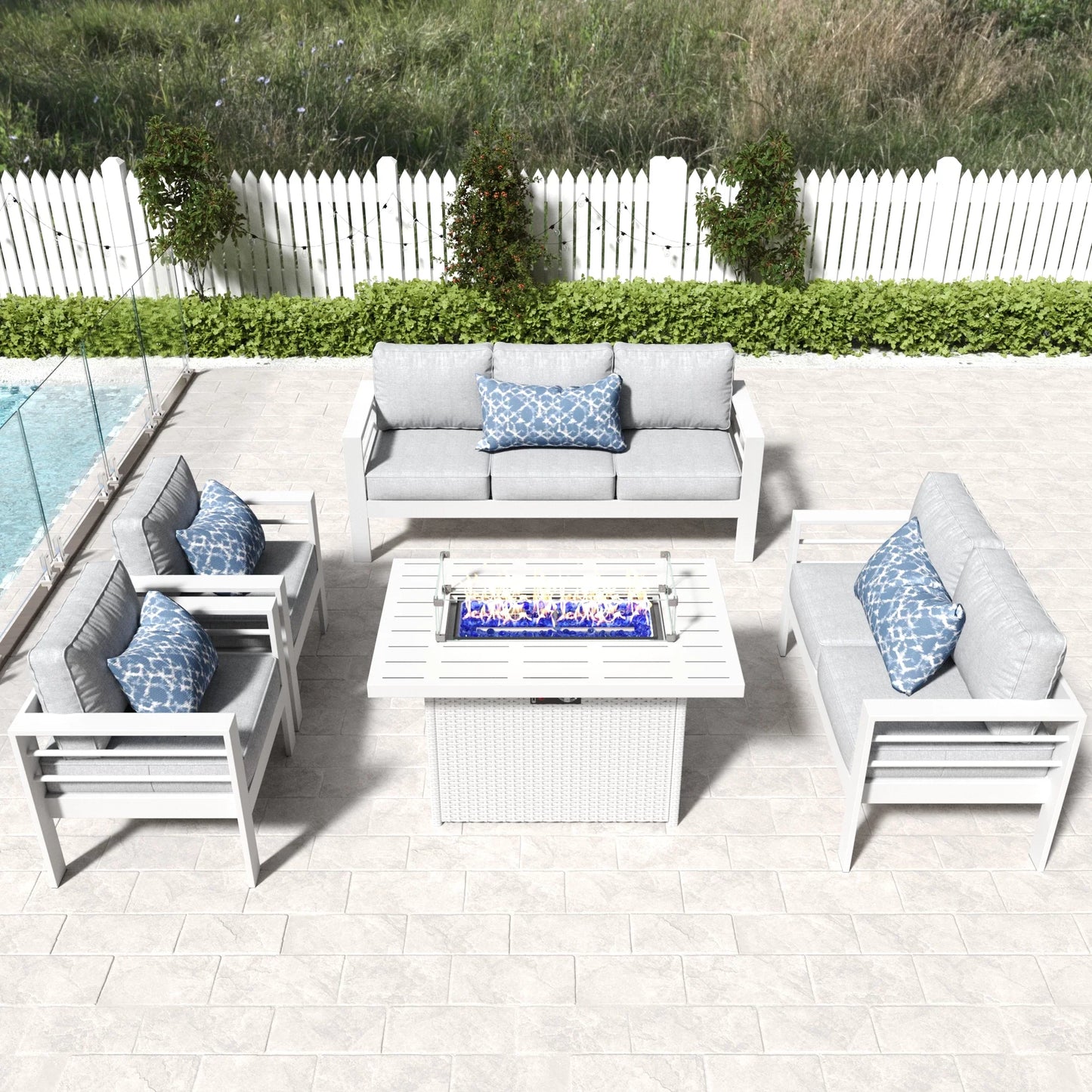 LayinSun 5 - Piece Outdoor Aluminum Furniture Set with 44'' Propane Gas Fire Pit Table