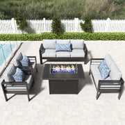 LayinSun 5 - Piece Outdoor Aluminum Furniture Set with 44'' Propane Gas Fire Pit Table