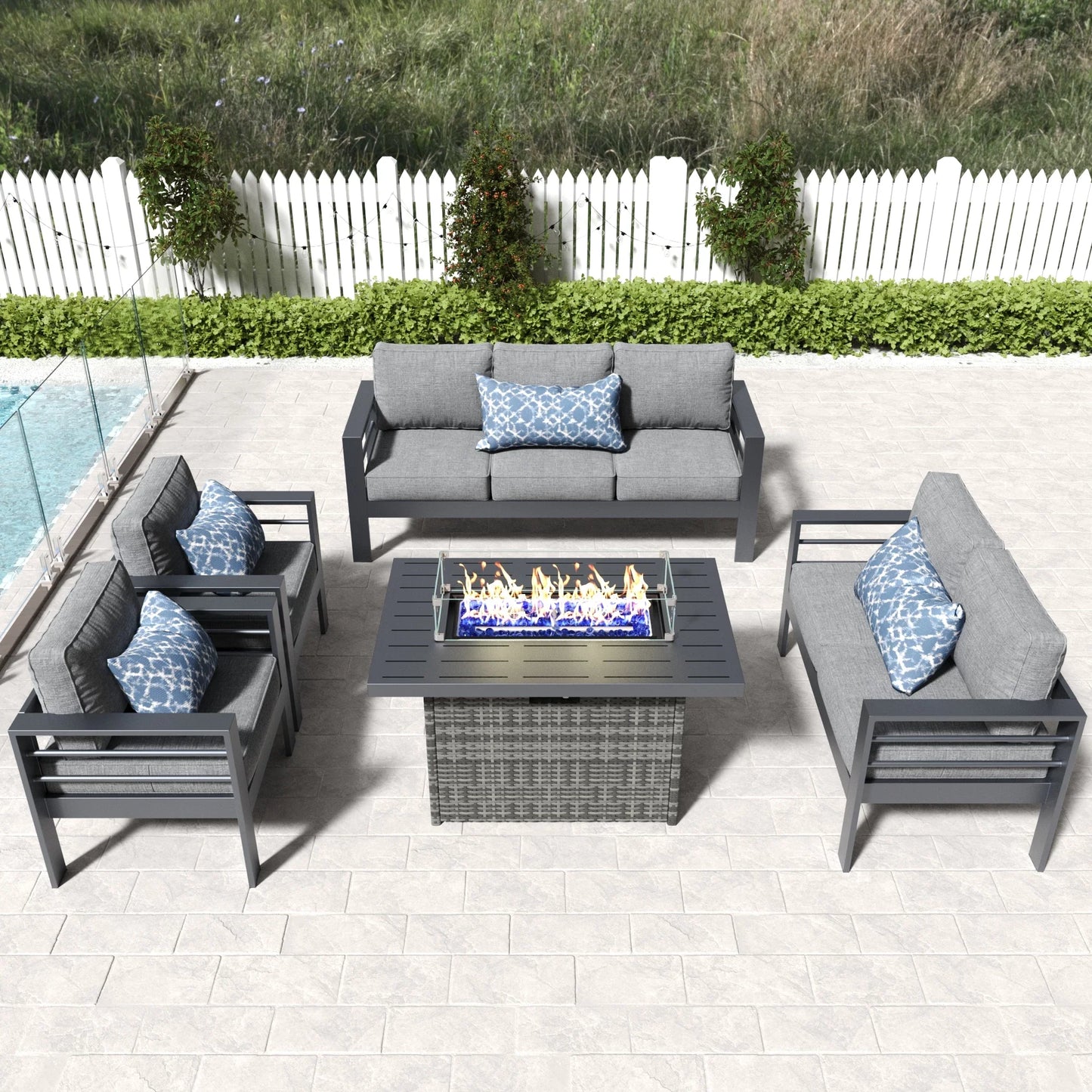 LayinSun 5 - Piece Outdoor Aluminum Furniture Set with 44'' Propane Gas Fire Pit Table