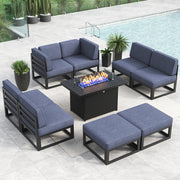 LayinSun 9 - Piece Large Outdoor Modular Sectional Set with Propane Fire Pit Table