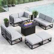 LayinSun 9 - Piece Large Outdoor Modular Sectional Set with Propane Fire Pit Table