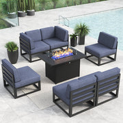 LayinSun 7 - Piece Large Outdoor Modular Sectional Set with Propane Fire Pit Table
