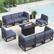 LayinSun 9 - Piece Large Outdoor Modular Sectional Set with Propane Fire Pit Table