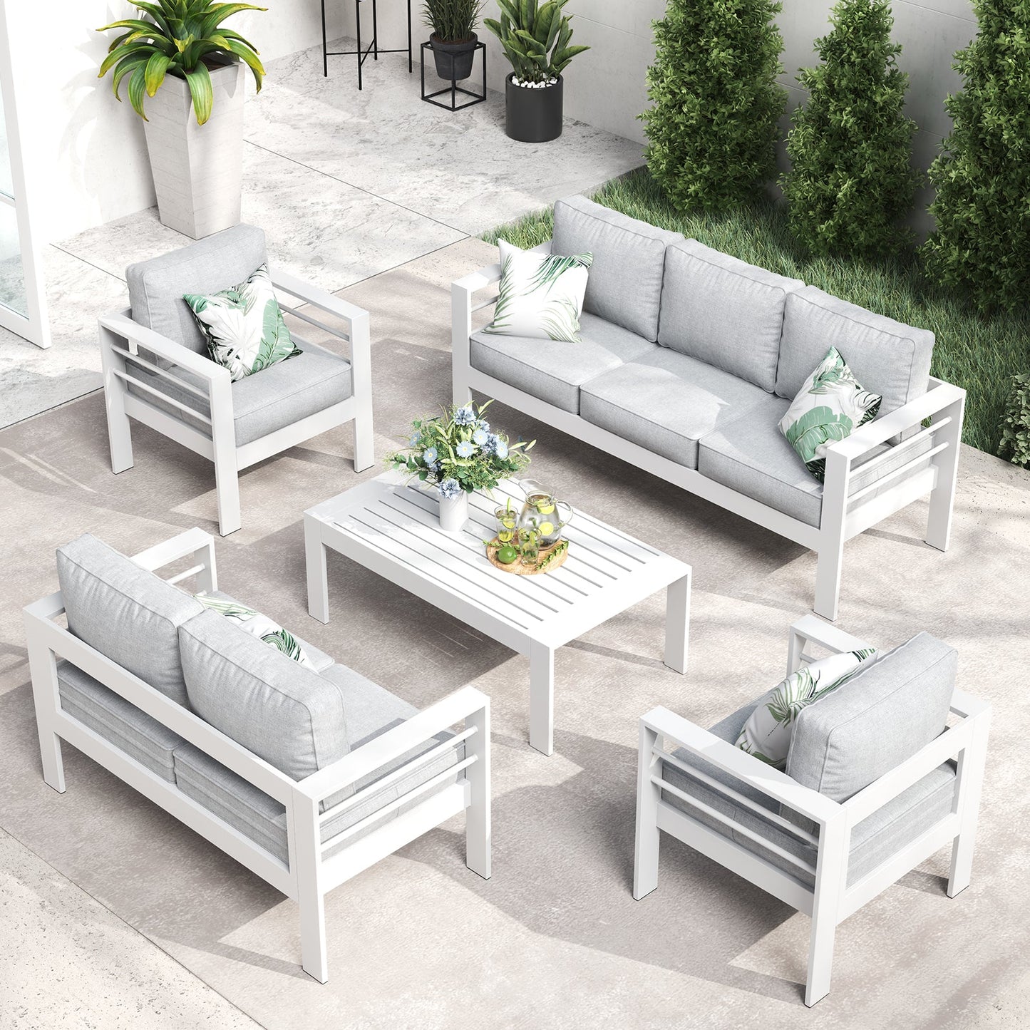LayinSun 5 - Piece Outdoor Aluminum Furniture Set with Rectangle Coffee Table