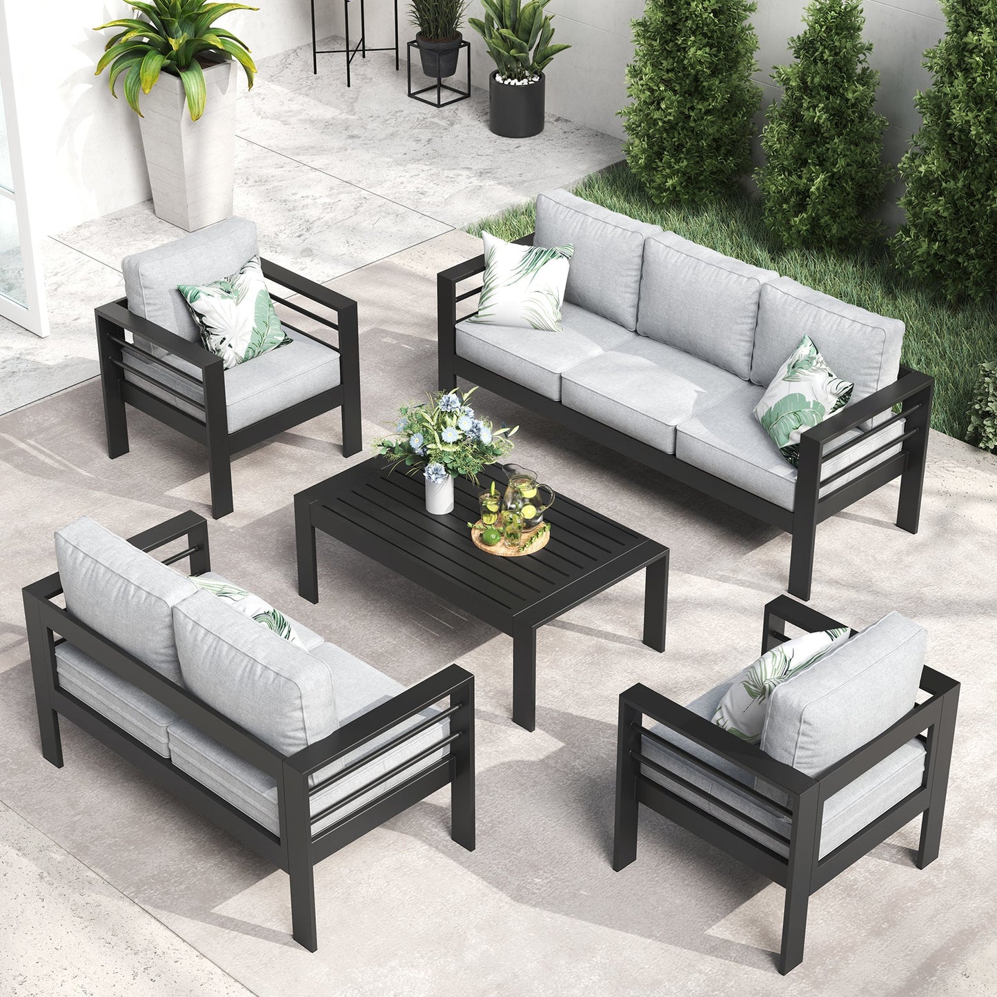 LayinSun 5 - Piece Outdoor Aluminum Furniture Set with Rectangle Coffee Table