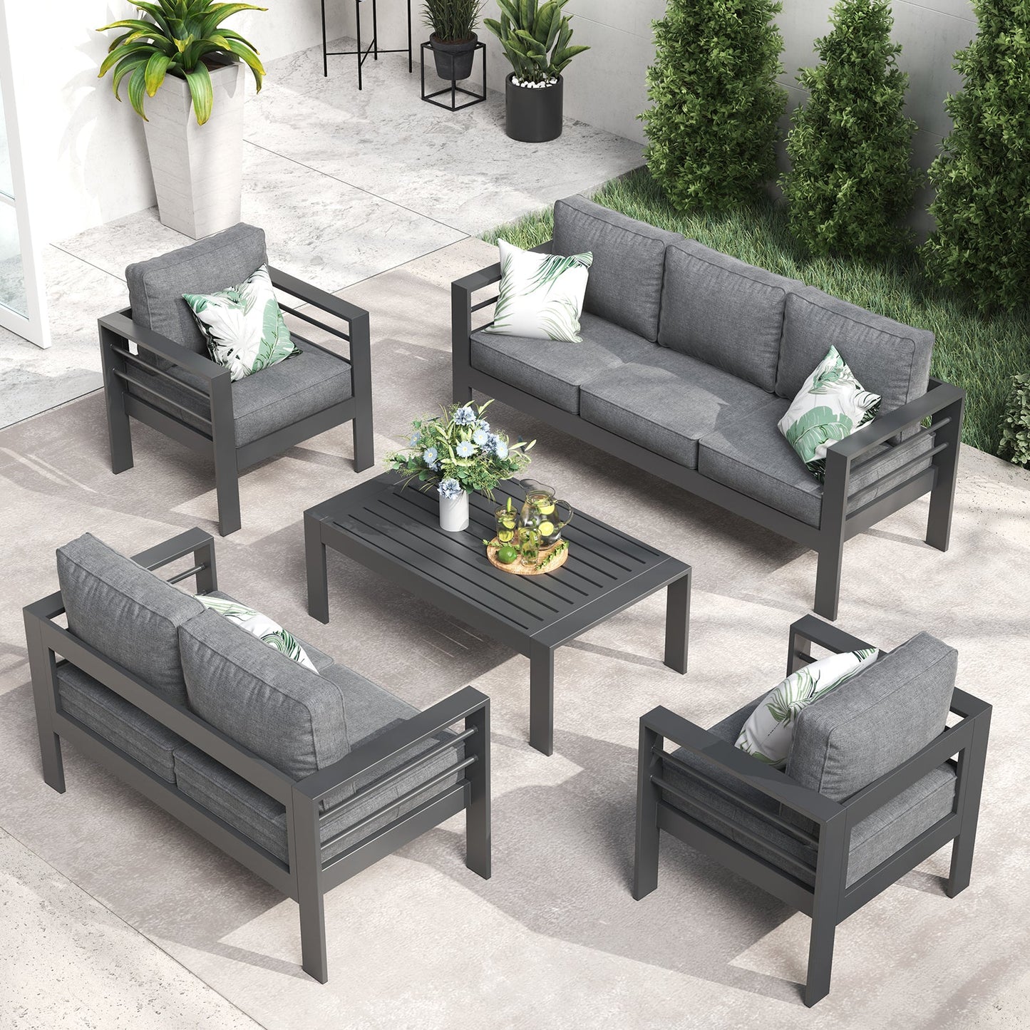 LayinSun 5 - Piece Outdoor Aluminum Furniture Set with Rectangle Coffee Table