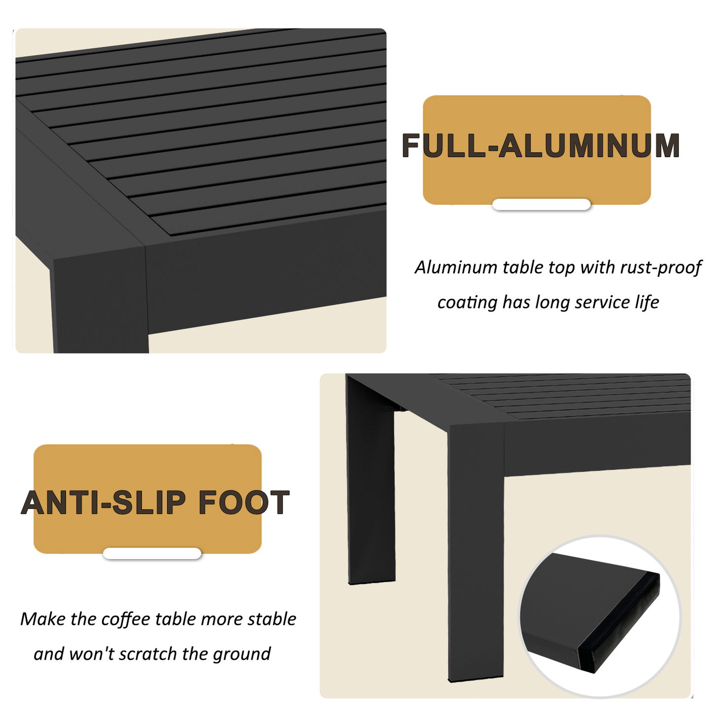LayinSun 5 - Piece Outdoor Aluminum Furniture Set with Rectangle Coffee Table