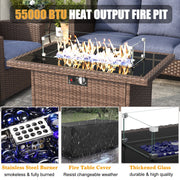 LayinSun 6 Pieces Traditional Patio Furniture Set with Wicker Armchair Chairs & Fire Pit Table