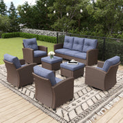 LayinSun 7 Pieces Traditional Patio Furniture Set with Wicker Swivel Chairs