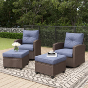 LayinSun 4 Pieces Traditional Patio Furniture Set with Wicker Swivel Chairs & Ottomans
