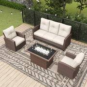 LayinSun 4 Pieces Traditional Patio Furniture Set with Wicker Swivel Chairs & Fire Pit Table