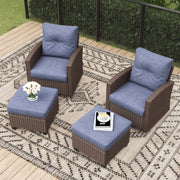 LayinSun 4 Pieces Traditional Patio Furniture Set with Wicker Swivel Chairs & Ottomans