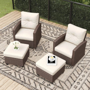 LayinSun 4 Pieces Traditional Patio Furniture Set with Wicker Swivel Chairs & Ottomans