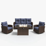 LayinSun 4 Pieces Traditional Patio Furniture Set with Wicker Swivel Chairs & Fire Pit Table