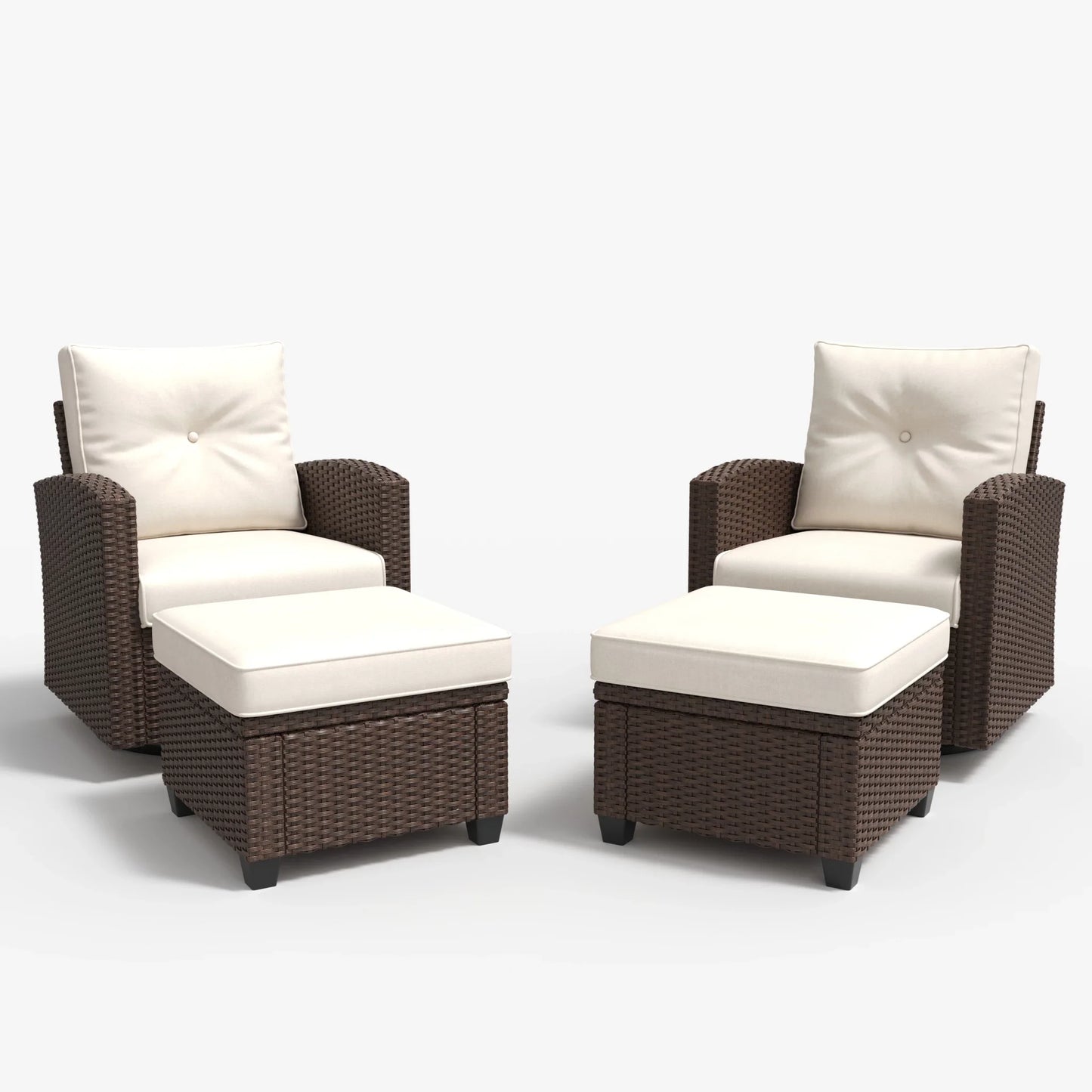 LayinSun 4 Pieces Traditional Patio Furniture Set with Wicker Swivel Chairs & Ottomans