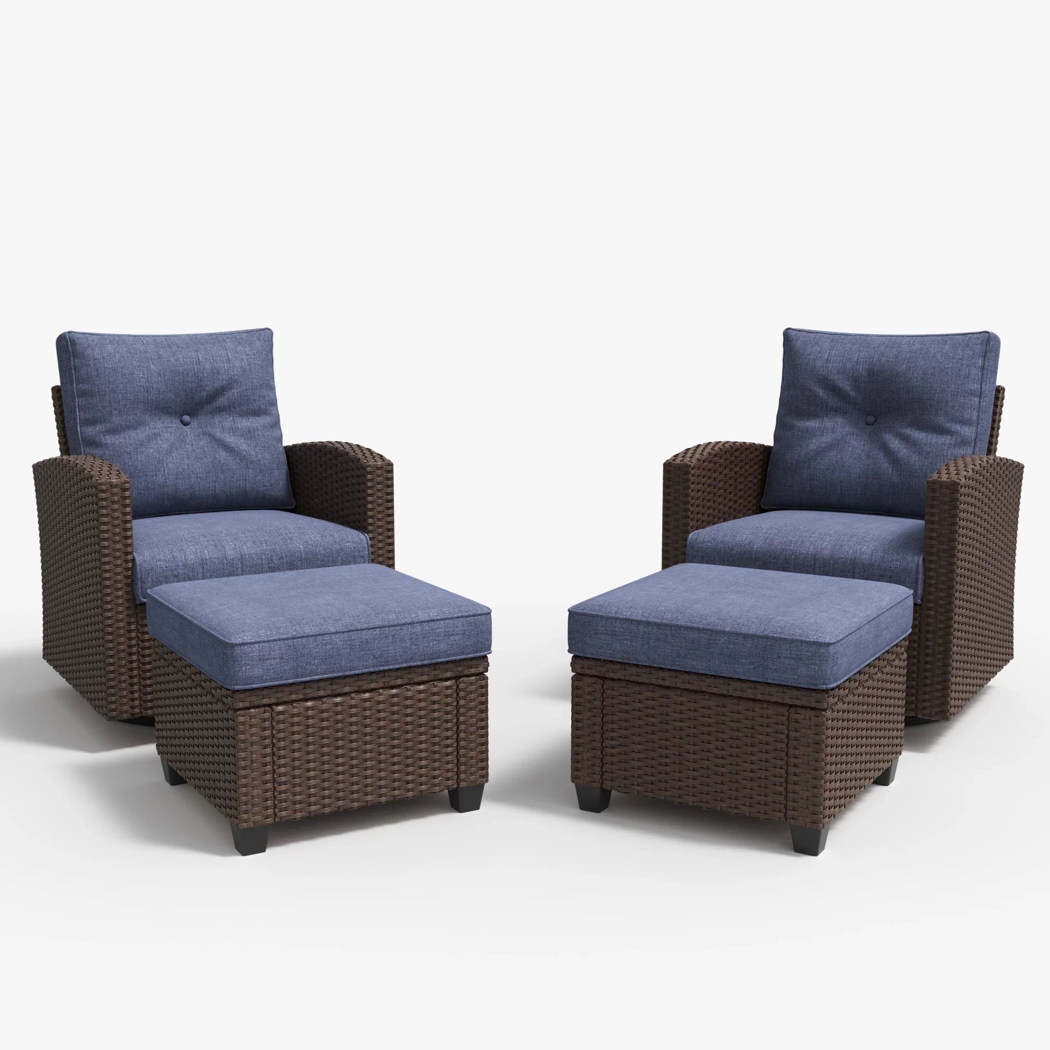 LayinSun 4 Pieces Traditional Patio Furniture Set with Wicker Swivel Chairs & Ottomans