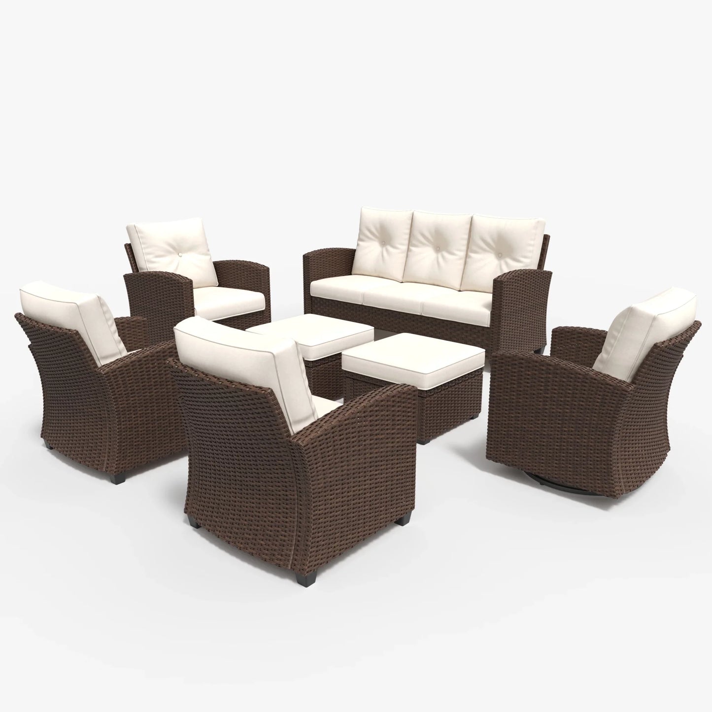 LayinSun 7 Pieces Traditional Patio Furniture Set with Wicker Swivel Chairs