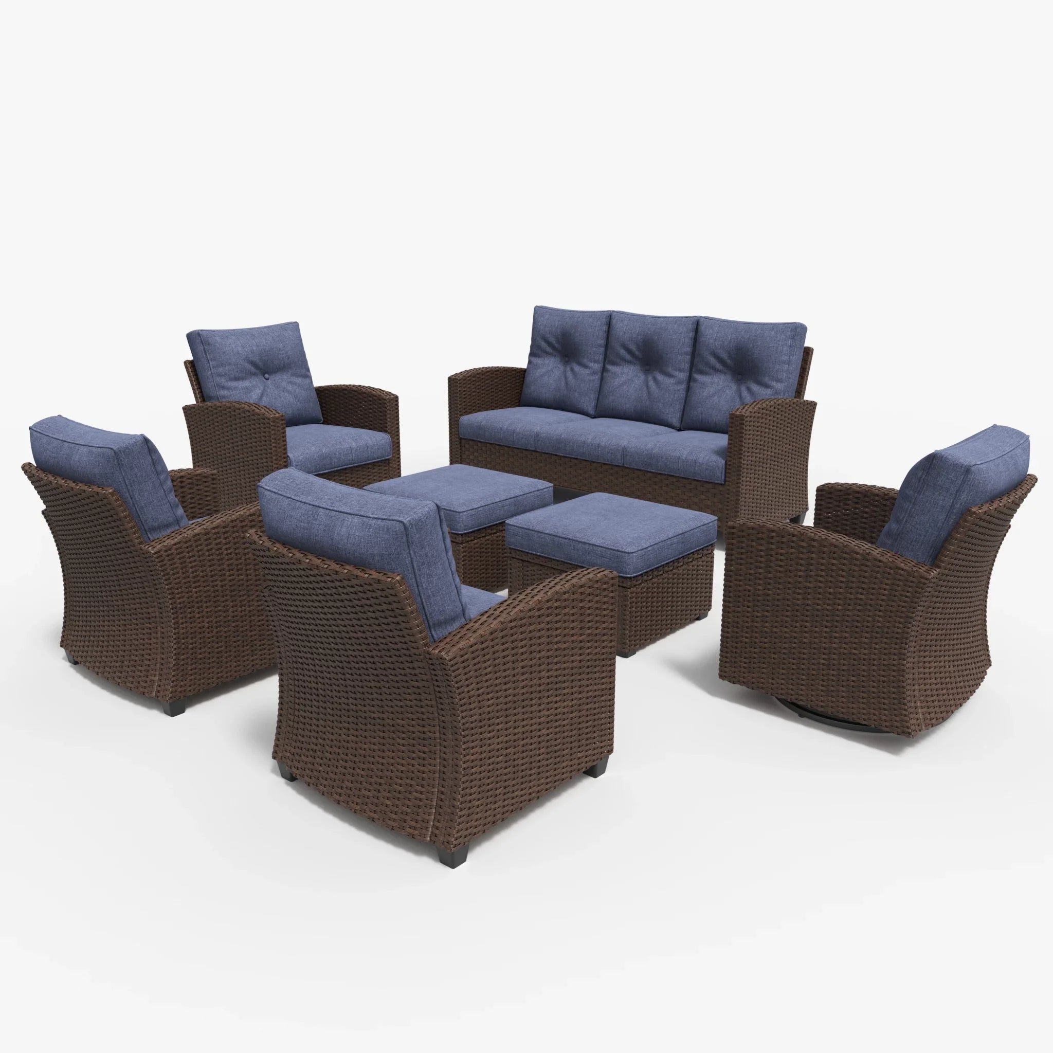 LayinSun 7 Pieces Traditional Patio Furniture Set with Wicker Swivel Chairs