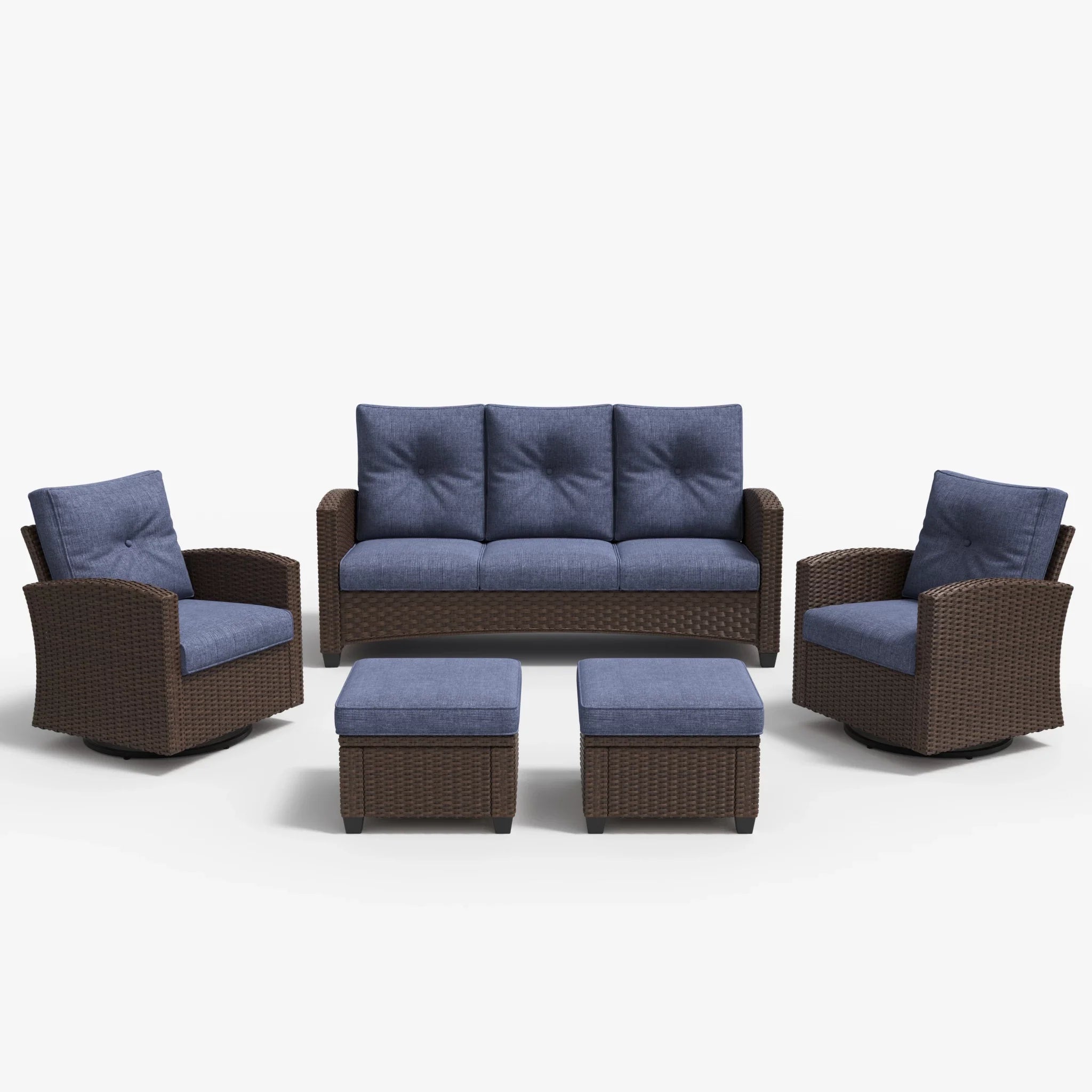 LayinSun 5 Pieces Traditional Patio Furniture Set with Wicker Swivel Chairs