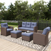 LayinSun 5 Pieces Traditional Patio Furniture Set with Wicker Armchair Chairs