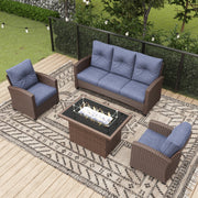 LayinSun 4 Pieces Traditional Patio Furniture Set with Wicker Armchair Chairs & Fire Pit Table