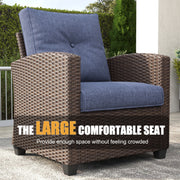 LayinSun 6 Pieces Traditional Patio Furniture Set with Wicker Armchair Chairs & Fire Pit Table