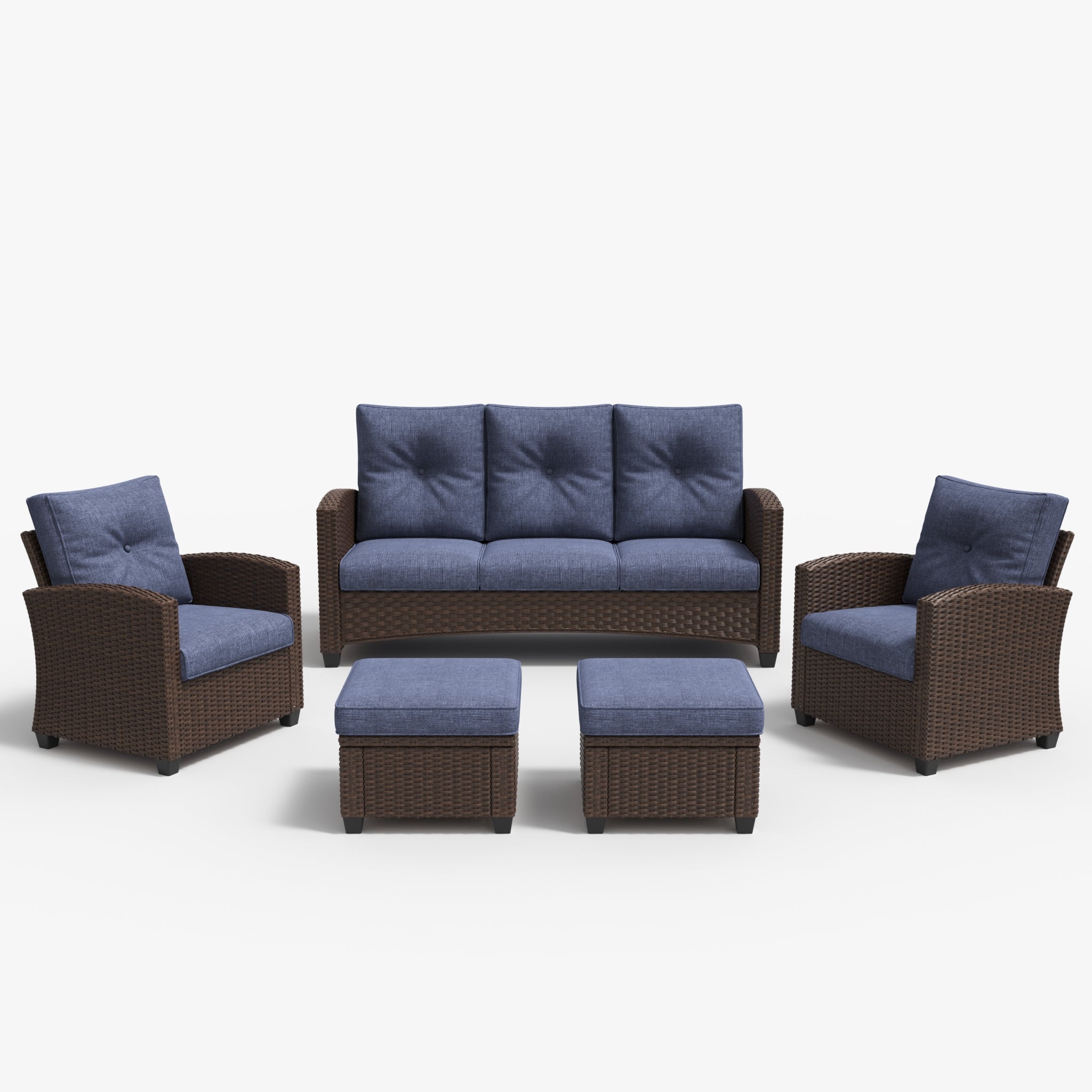 LayinSun 5 Pieces Traditional Patio Furniture Set with Wicker Armchair Chairs