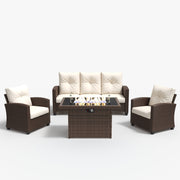 LayinSun 4 Pieces Traditional Patio Furniture Set with Wicker Armchair Chairs & Fire Pit Table