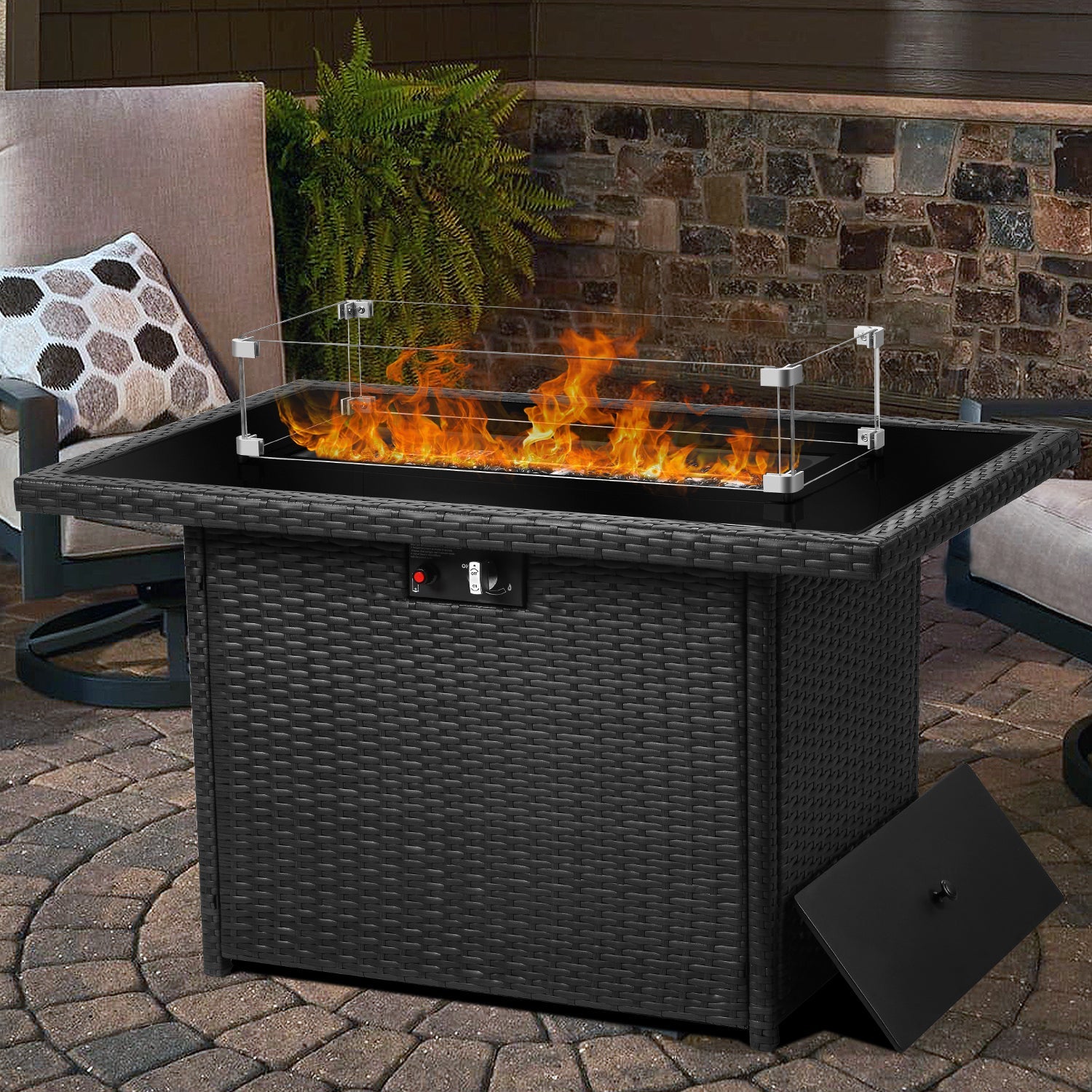 LayinSun 44-Inch Propane Gas Rectangle Fire Pit Table 55000 BTU Firepits for Outside