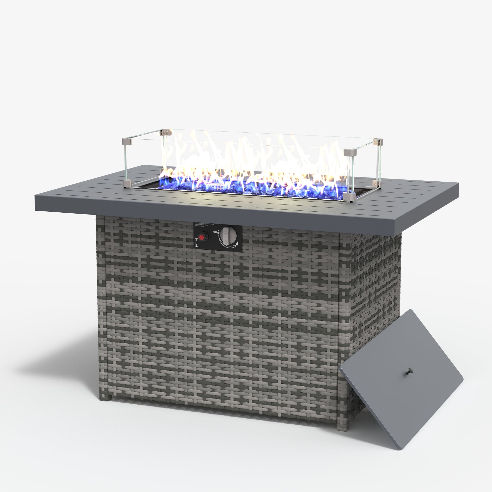 LayinSun 44-Inch Propane Gas Rectangle Fire Pit Table - Aluminum Tabletop