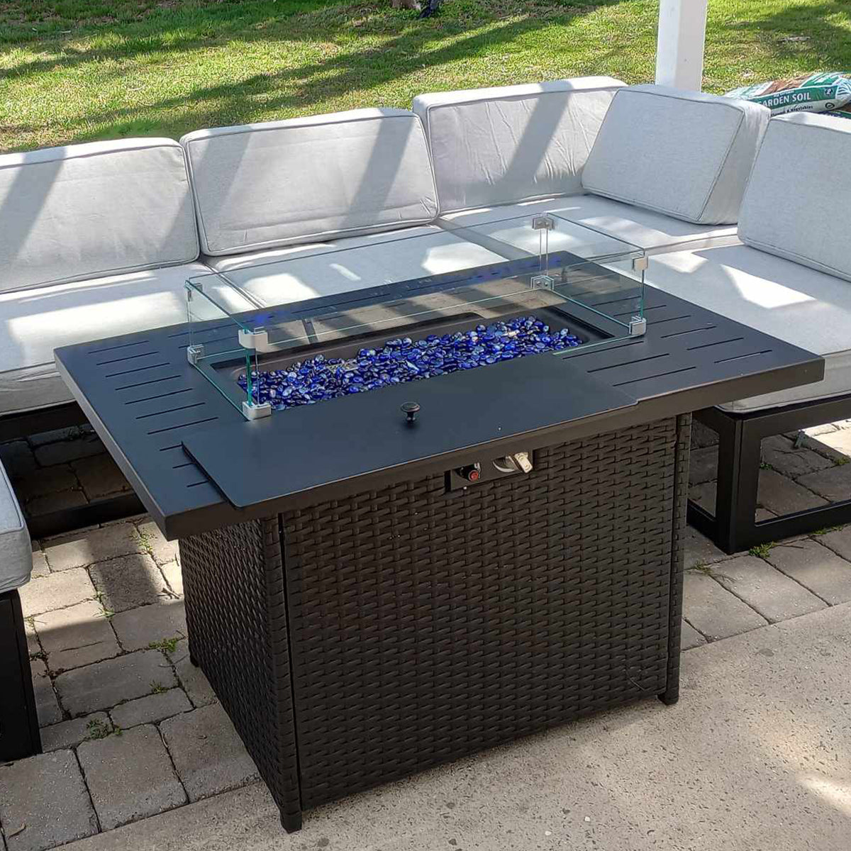 LayinSun 44-Inch Propane Gas Rectangle Fire Pit Table - Aluminum Tabletop