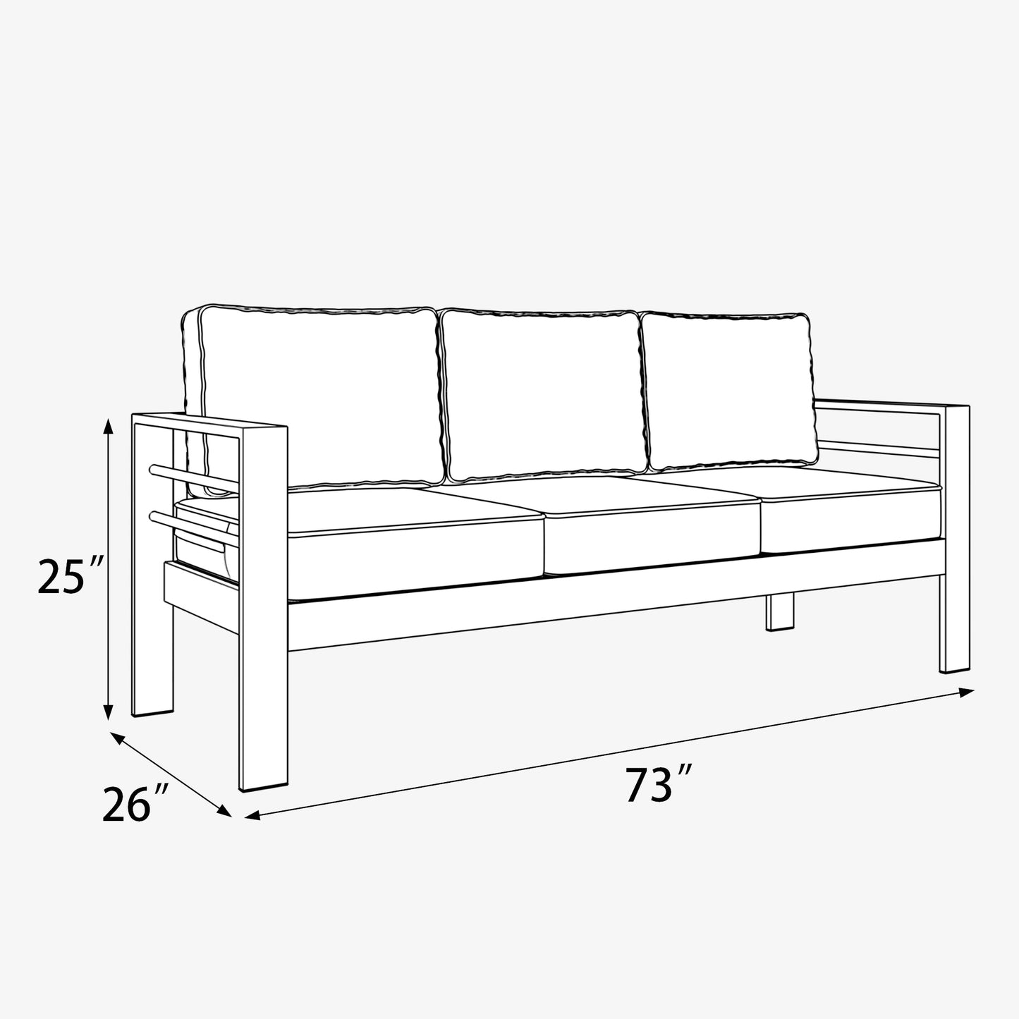 LayinSun Aluminum Outdoor Sofa 3 Seat - Alturas Collection