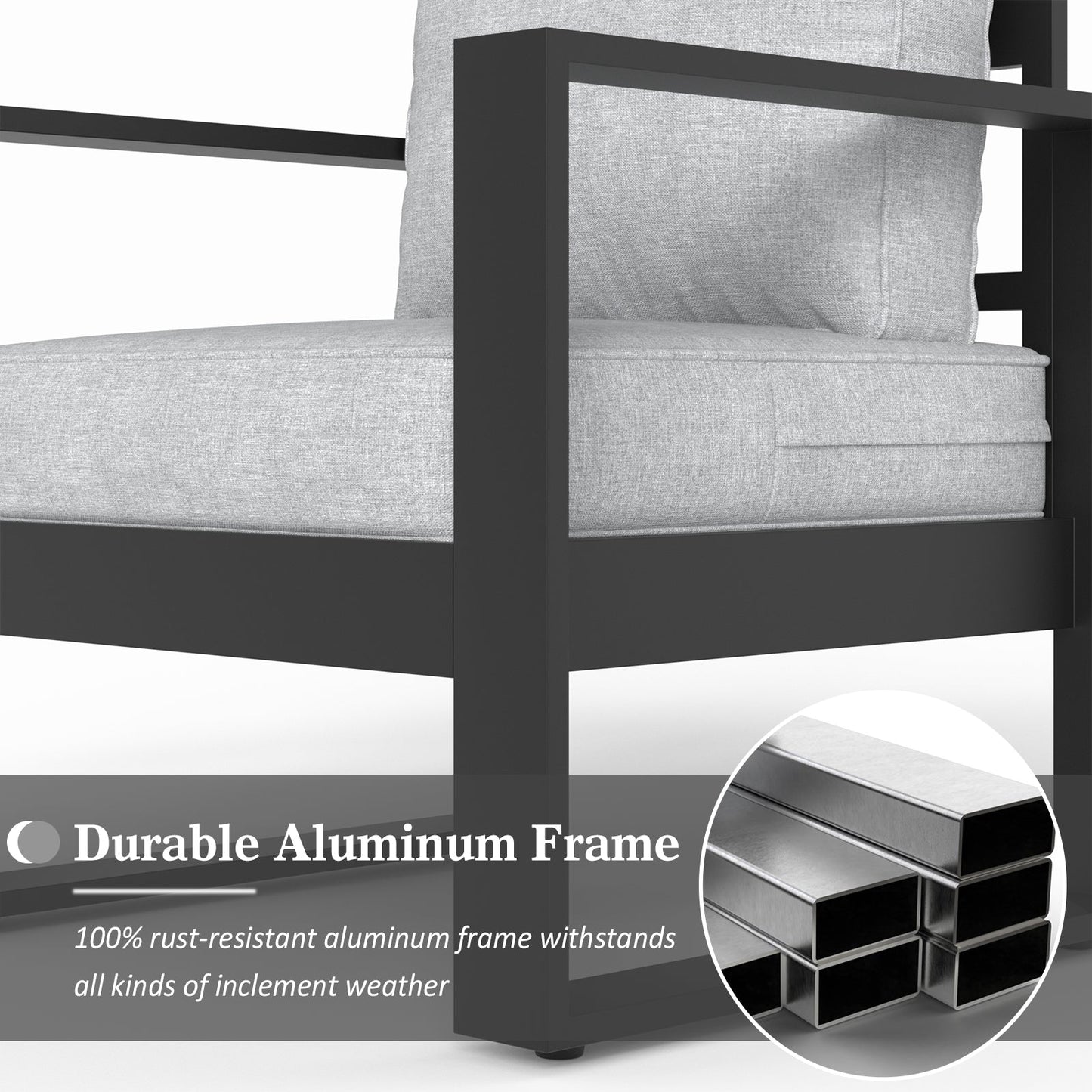 LayinSun 5 Piece Hight Back Aluminum Outdoor Furniture Set with Propane Fire Pit Table
