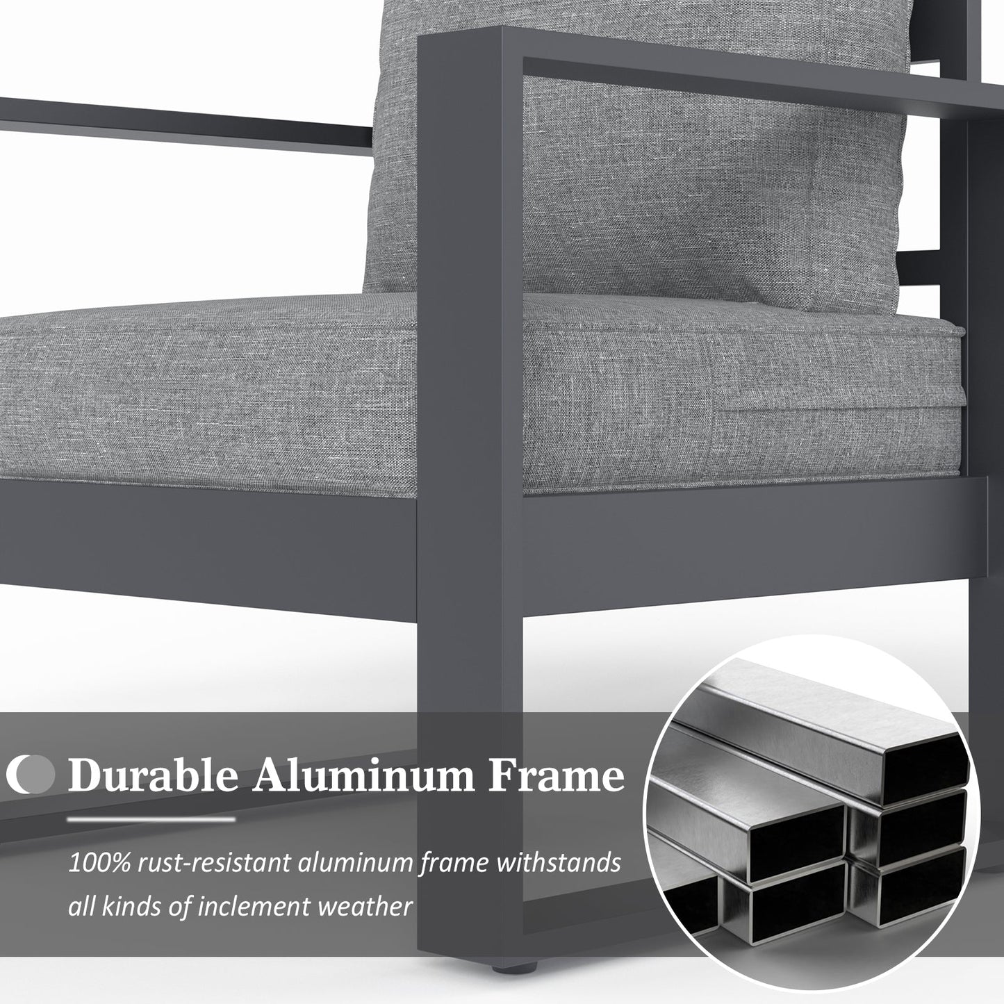 LayinSun 5 Piece Hight Back Aluminum Outdoor Furniture Set with Propane Fire Pit Table