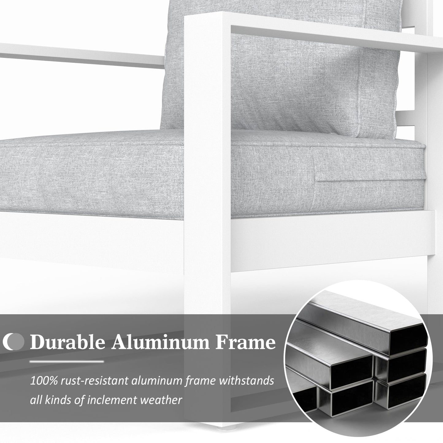 LayinSun 5 Piece Hight Back Aluminum Outdoor Furniture Set with Propane Fire Pit Table