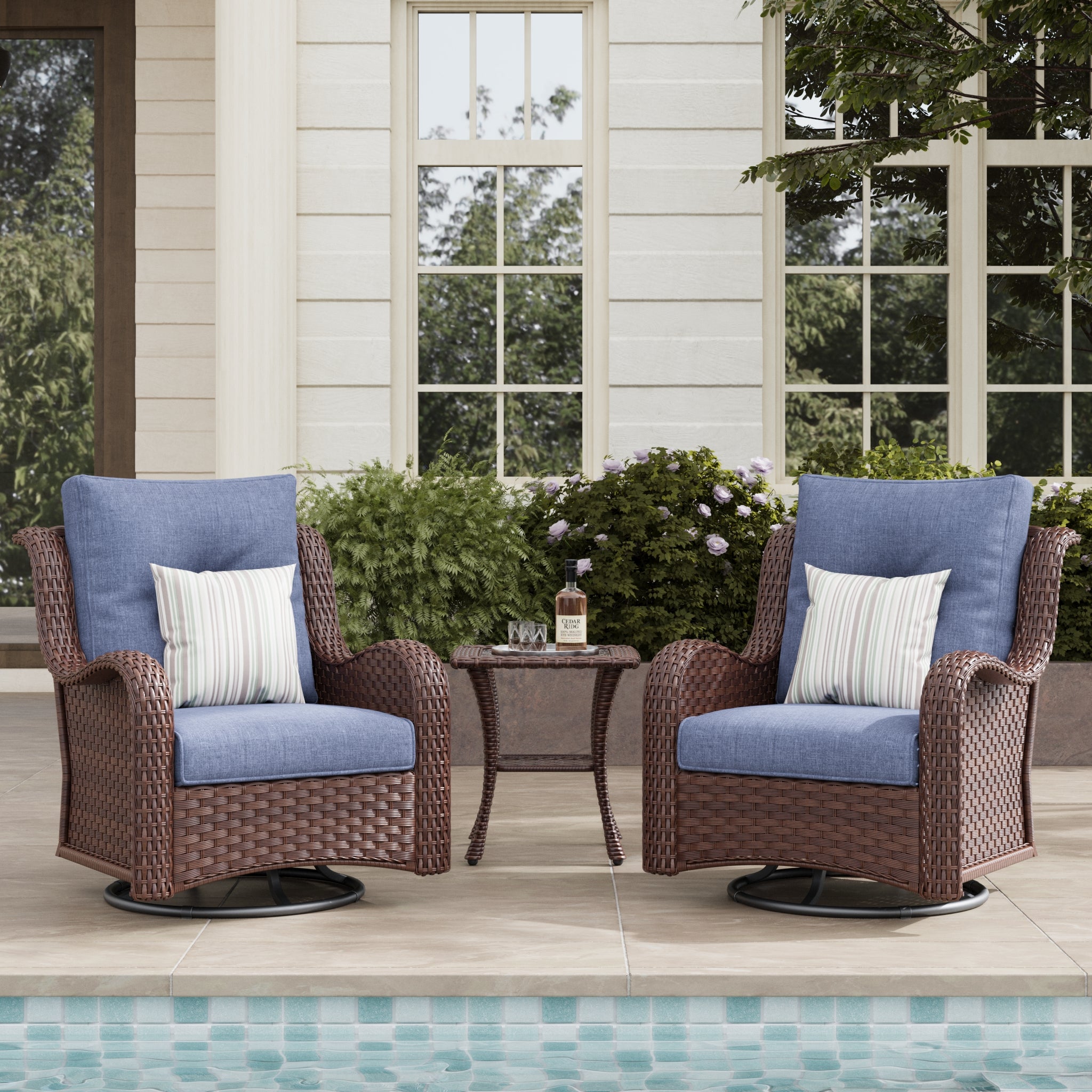 LayinSun 3 - Piece Curved Armrest Wicker Swivel Glider Lounge Chairs Set