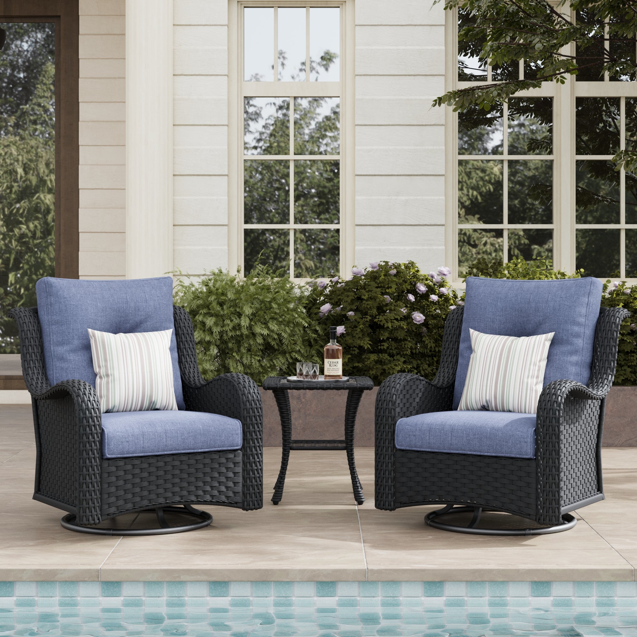 LayinSun 3 - Piece Curved Armrest Wicker Swivel Glider Lounge Chairs Set
