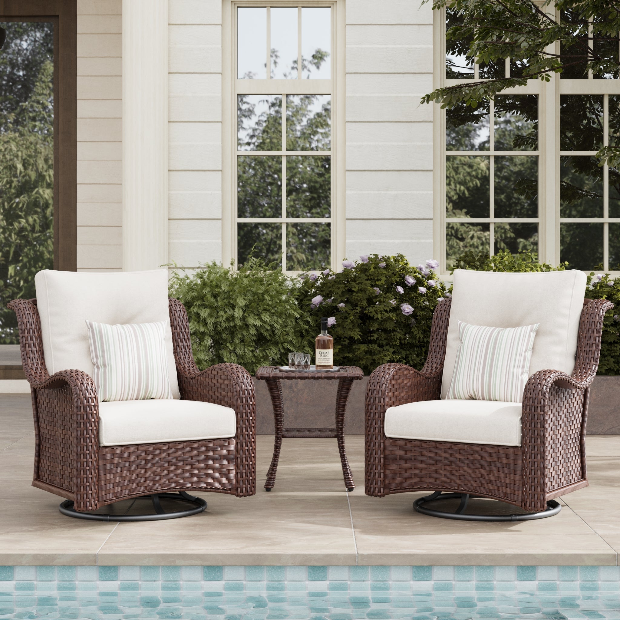 LayinSun 3 - Piece Curved Armrest Wicker Swivel Glider Lounge Chairs Set