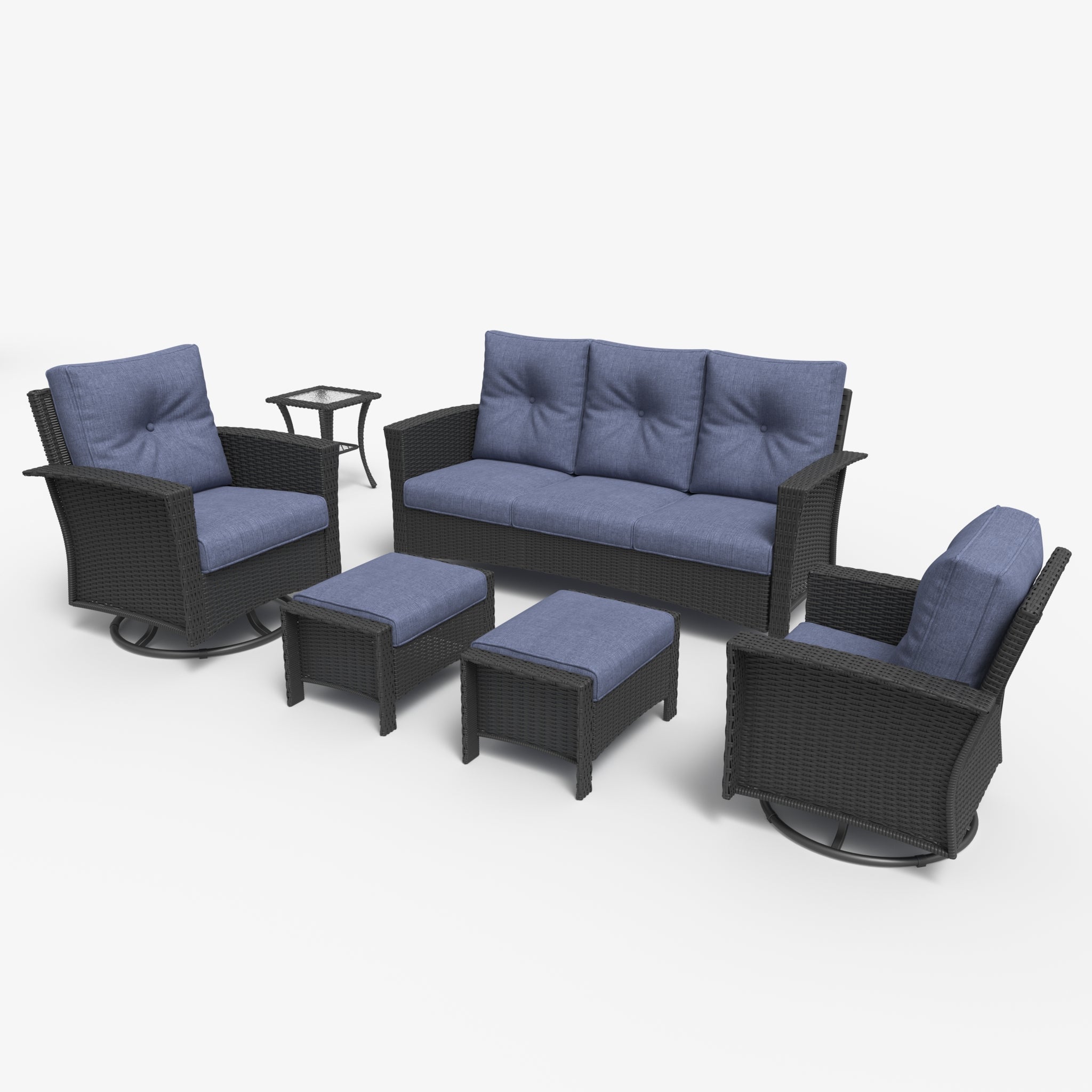 LayinSun 6 Piece Patio Set with wicker Swivel Rocking Chairs