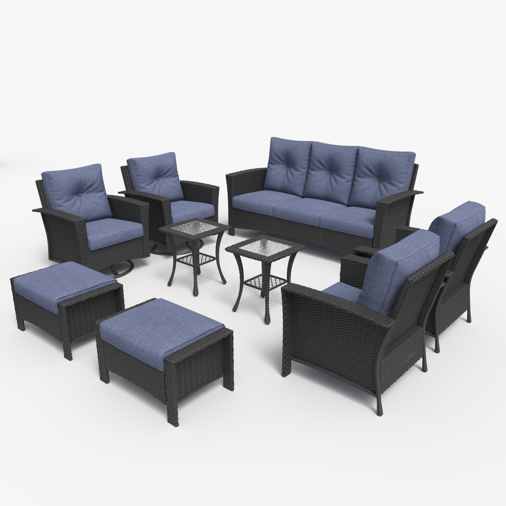 LayinSun 9 Piece Patio Set with wicker Swivel Rocking Chairs