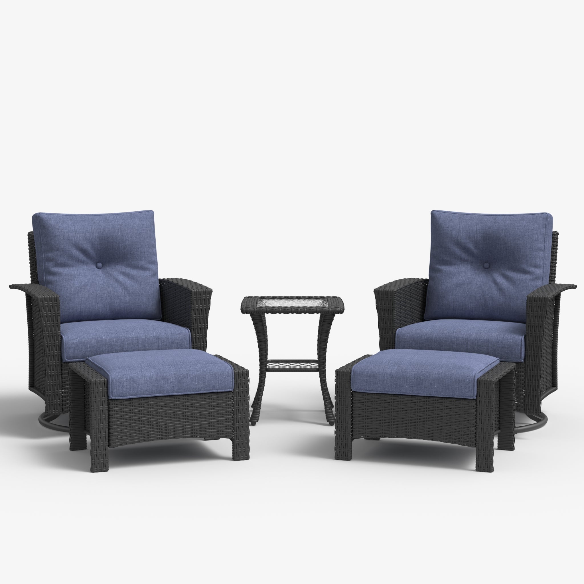 LayinSun 5 Piece Patio Set with wicker Swivel Rocking Chairs