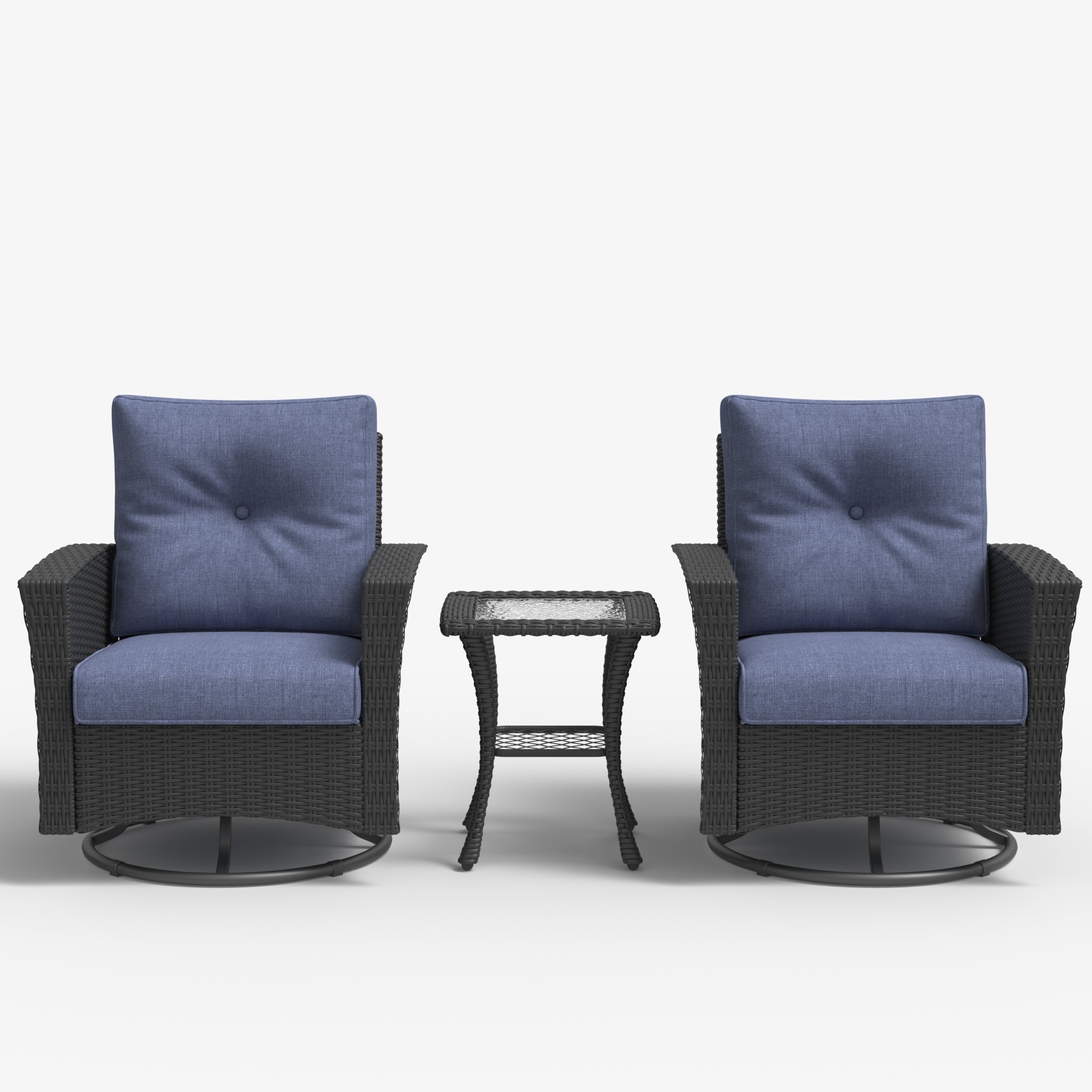 LayinSun 3 Piece Patio Set with wicker Swivel Rocking Chairs
